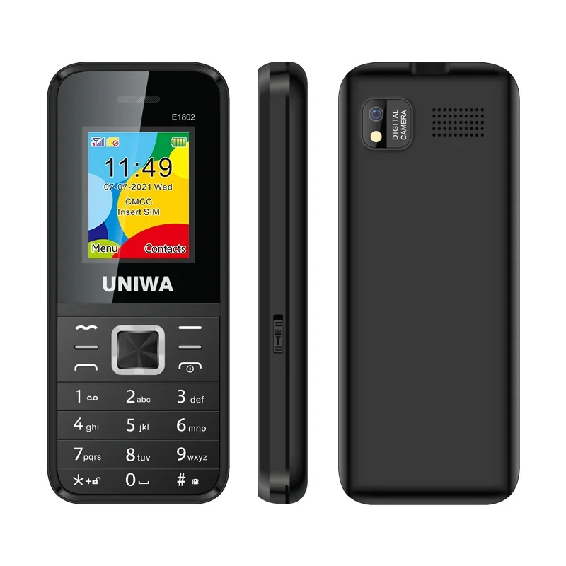 UNIWA E1802 2G Cellphone 1.77 Inch Flip Phone Push Button 1800mAh Telephone for Senior Elder Dual SIM Dual Standby Wireless FM