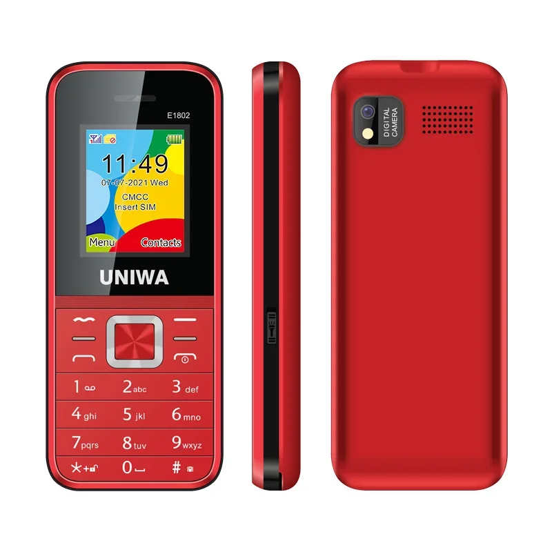 UNIWA E1802 2G Cellphone 1.77 Inch Flip Phone Push Button 1800mAh Telephone for Senior Elder Dual SIM Dual Standby Wireless FM