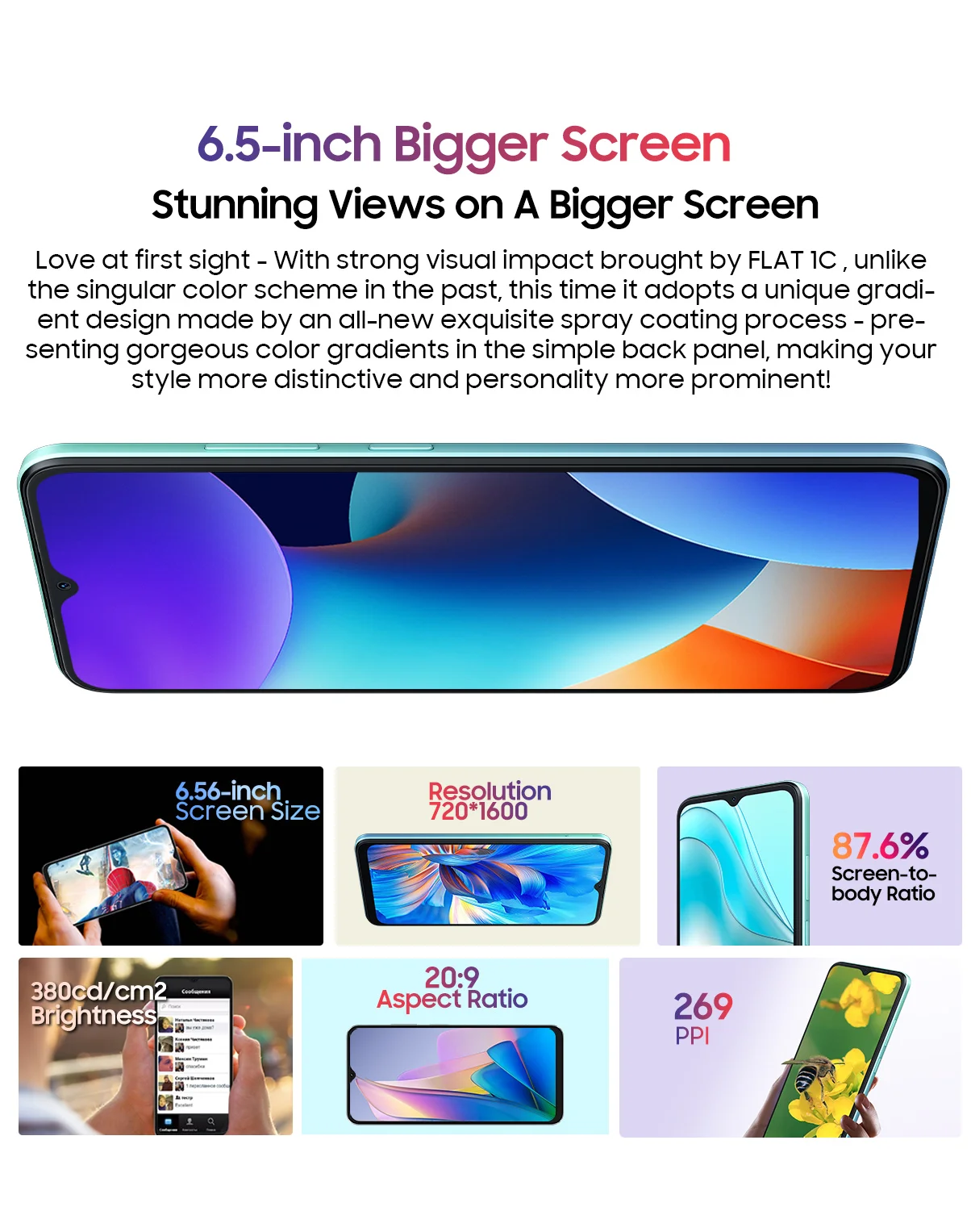 Blackview OSCAL FLAT 1C Mobile Phone Android 13, 2GB 32GB Cheap 6.65'' Smartphone, 4700mAh Battery Cell Phone Face Unlocked, 4G