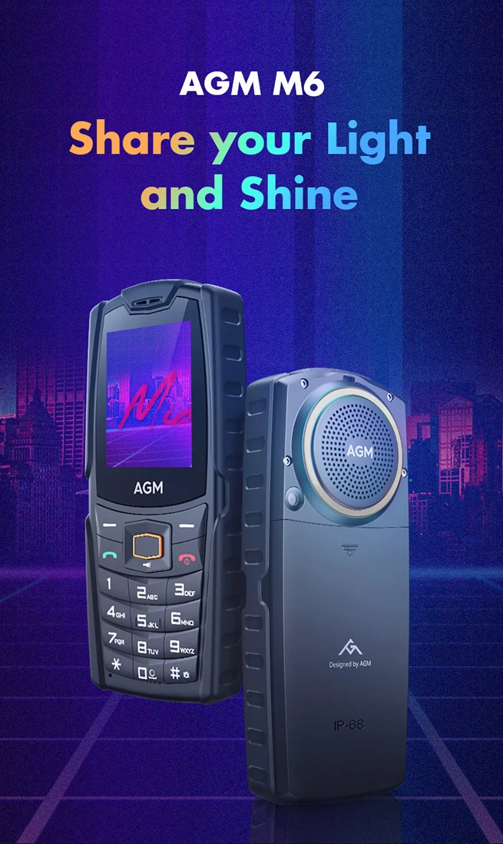 AGM M6 Rugged Phone 4G Dual SIM 2500mAh Battery 2.4" Screen Loud Voice IP68 Waterproof Big Buttons FM Radio For Elderly