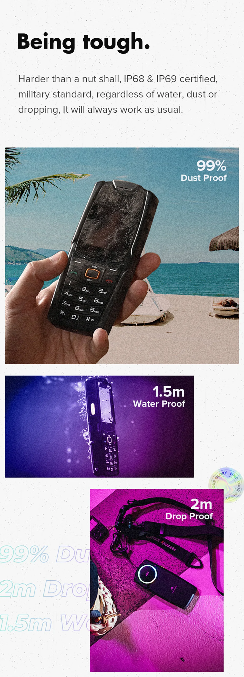 AGM M6 Rugged Phone 4G Dual SIM 2500mAh Battery 2.4" Screen Loud Voice IP68 Waterproof Big Buttons FM Radio For Elderly