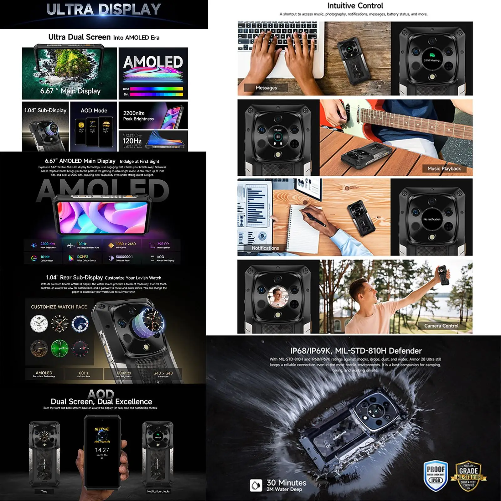 Ulefone Armor 28 Ultra 5G Thermal Imaging Rugged Phone 16GB+1TB Smartphone Android 14 AMOLED 6.67" Dimensity 9300+ 64MP 120W