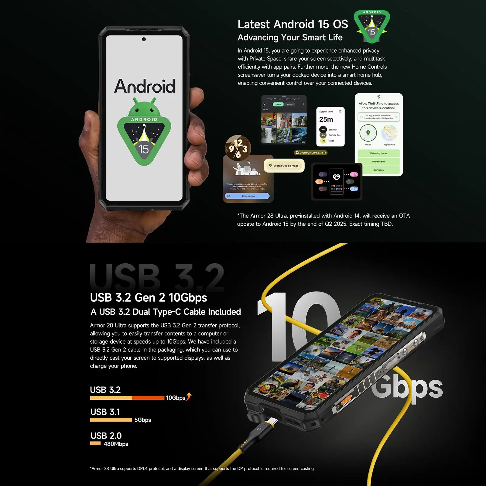 Ulefone Armor 28 Ultra 5G Thermal Imaging Rugged Phone 16GB+1TB Smartphone Android 14 AMOLED 6.67" Dimensity 9300+ 64MP 120W