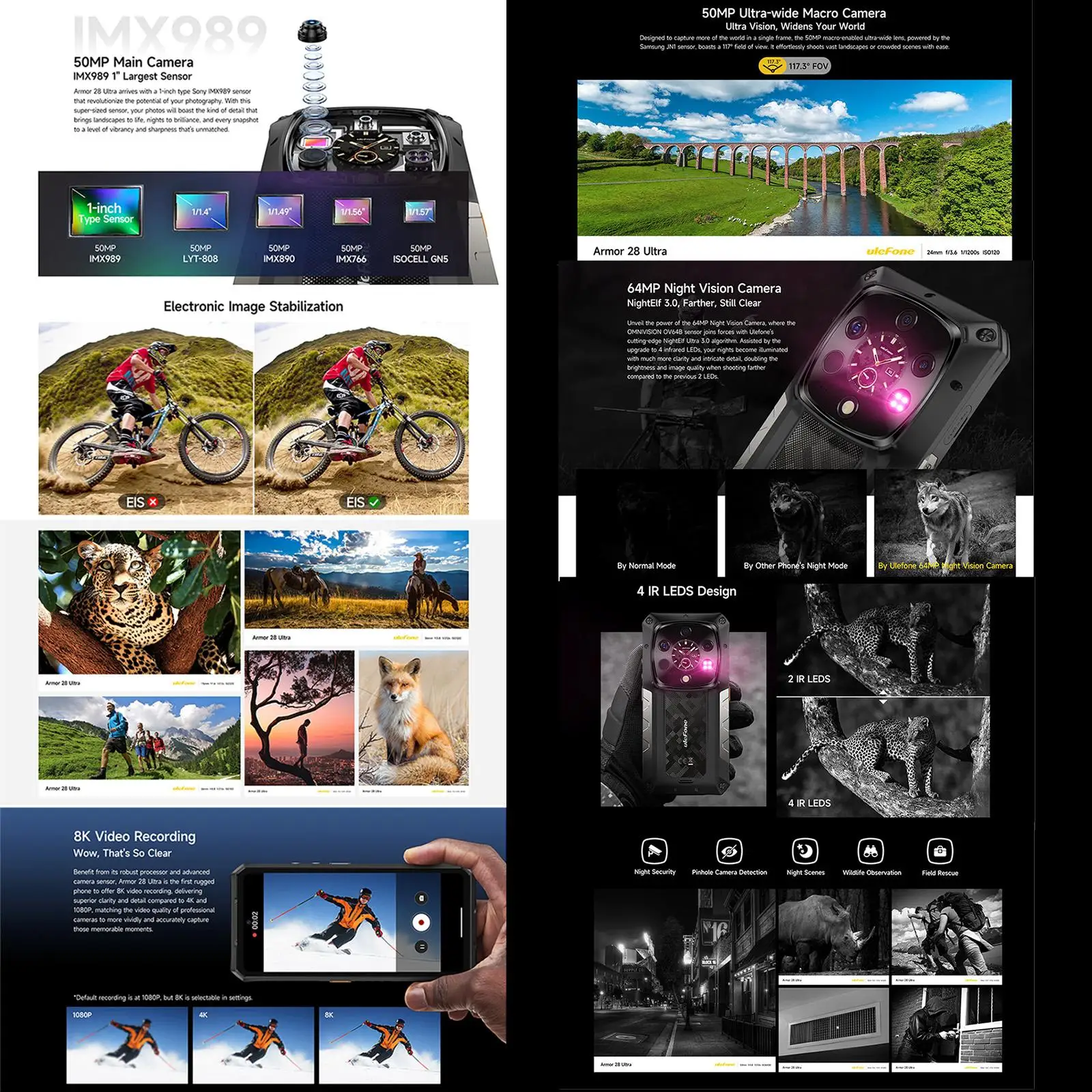 Ulefone Armor 28 Ultra 5G Thermal Imaging Rugged Phone 16GB+1TB Smartphone Android 14 AMOLED 6.67" Dimensity 9300+ 64MP 120W