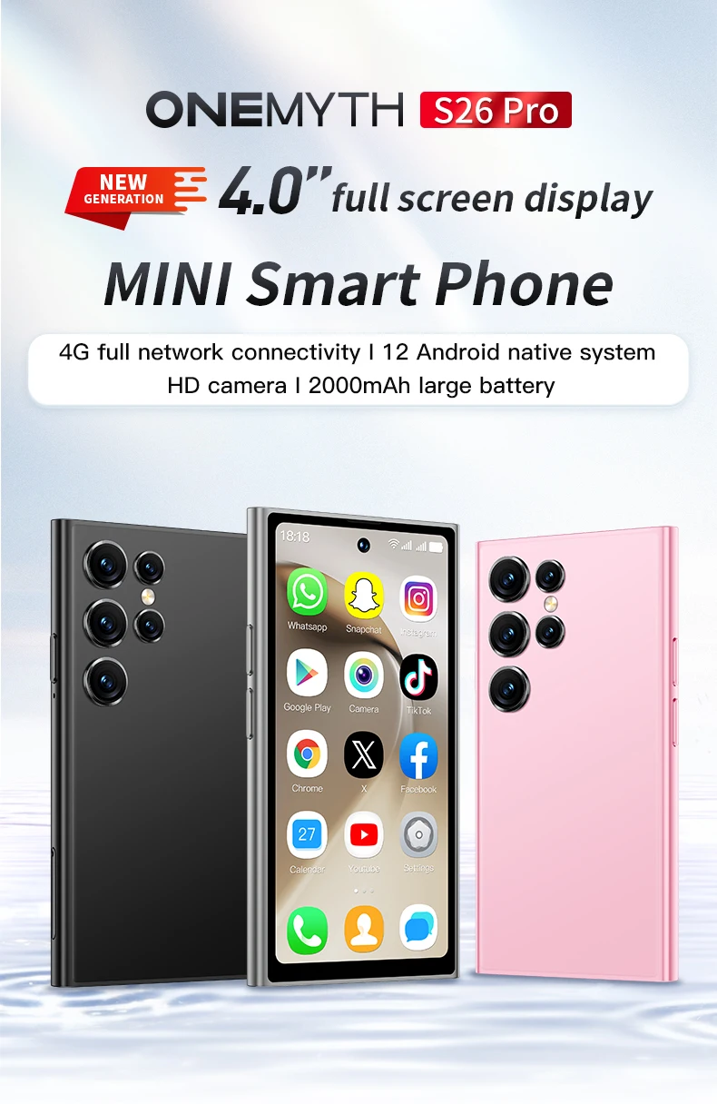 ONEMYTH S26 Pro 4G Mini Smartphone 4.0' 3GB+64GB Dual SIM 2000mAh Face Unlock Small Pocket Phone for Student Elderly Backup Phon