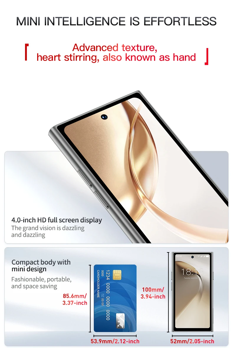 ONEMYTH S26 Pro 4G Mini Smartphone 4.0' 3GB+64GB Dual SIM 2000mAh Face Unlock Small Pocket Phone for Student Elderly Backup Phon