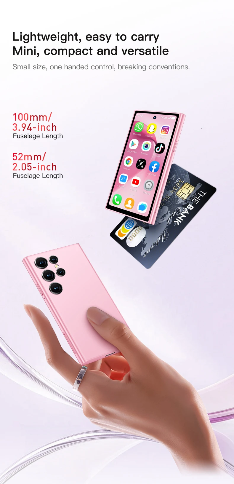 ONEMYTH S26 Pro 4G Mini Smartphone 4.0' 3GB+64GB Dual SIM 2000mAh Face Unlock Small Pocket Phone for Student Elderly Backup Phon