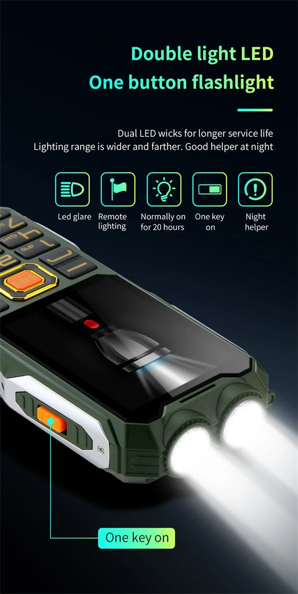 YeeMI Q8 4G Rugged Phone Waterproof Full Band Feature Phone 2.6Inch HD SOS Button Big Loudspeaker LED Light 16800mAh Battery