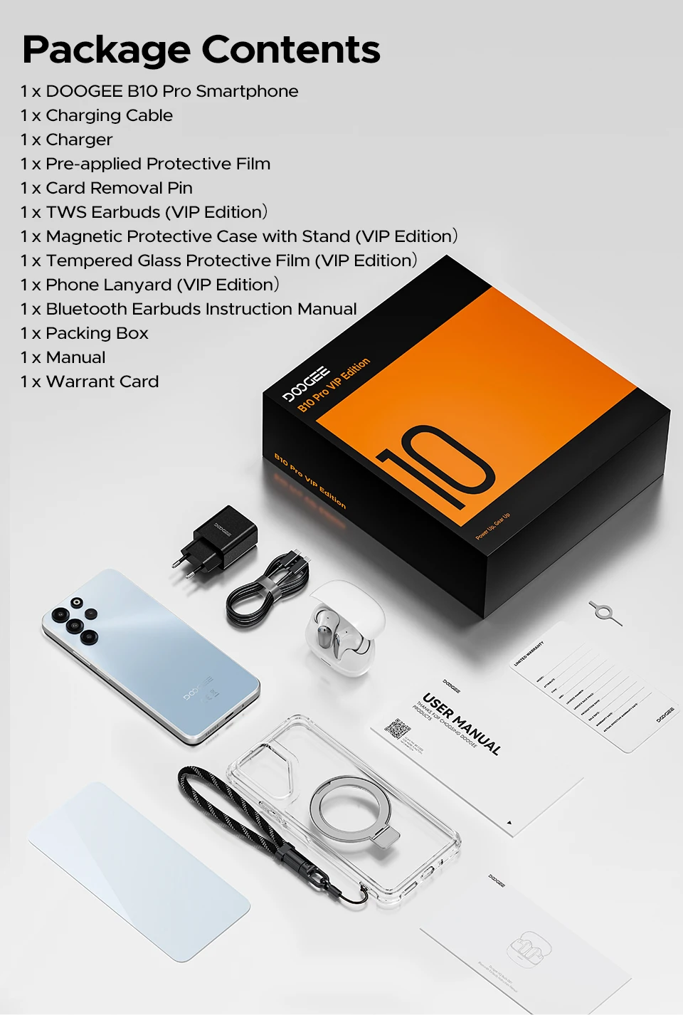 World Premiere DOOGEE B10 Pro Smartphone 64GB+256GB 6.63” FHD 120Hz Display IP68 / IP69K Helio G100 7600mAh Battery Android 16