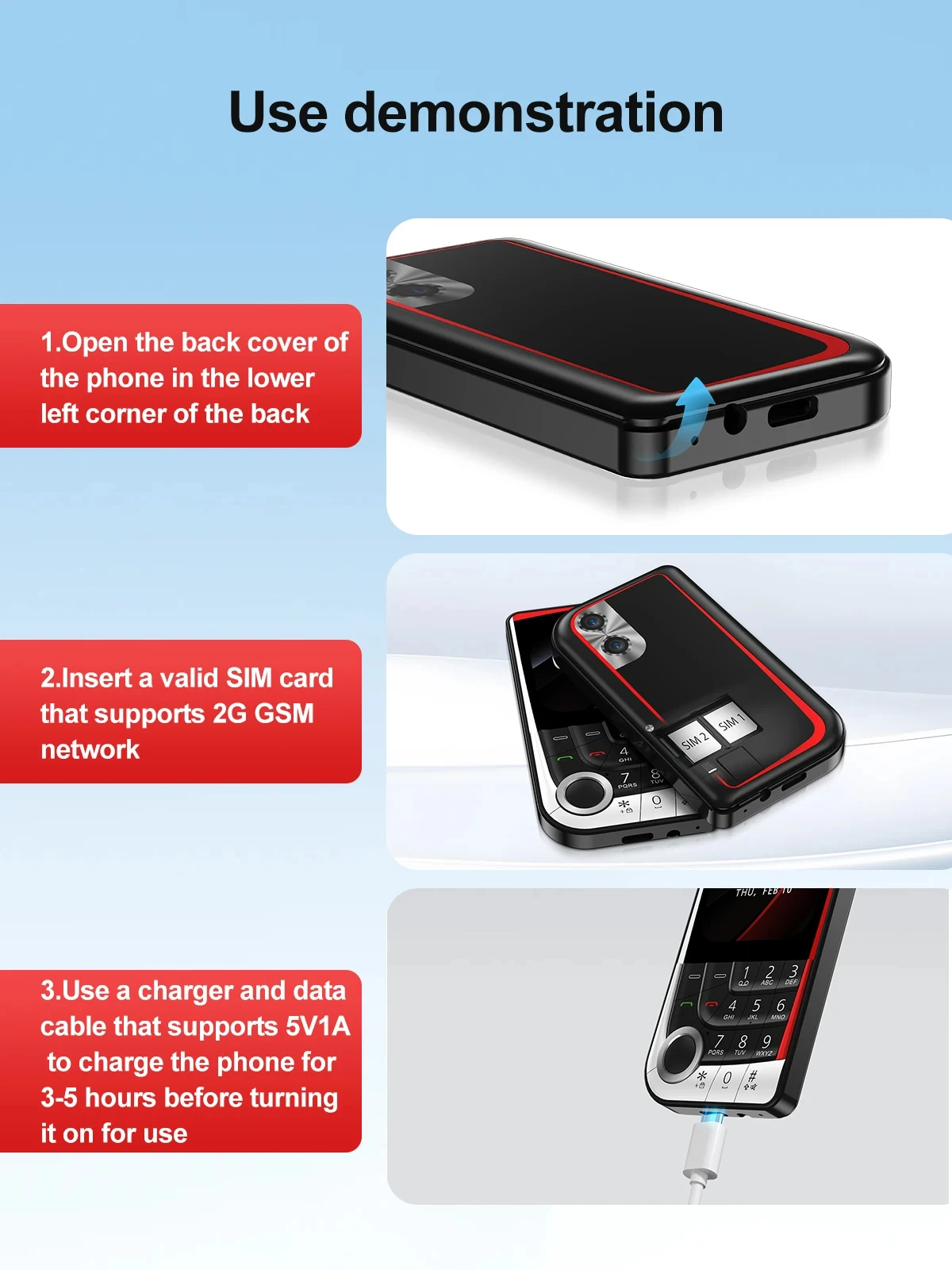 SERVO V10 2 SIM Card Small Mobile Phone Speed Dial Blacklist Flashlight Magic Voice 2.01" Display 2G GSM Button Cellphone Type-C