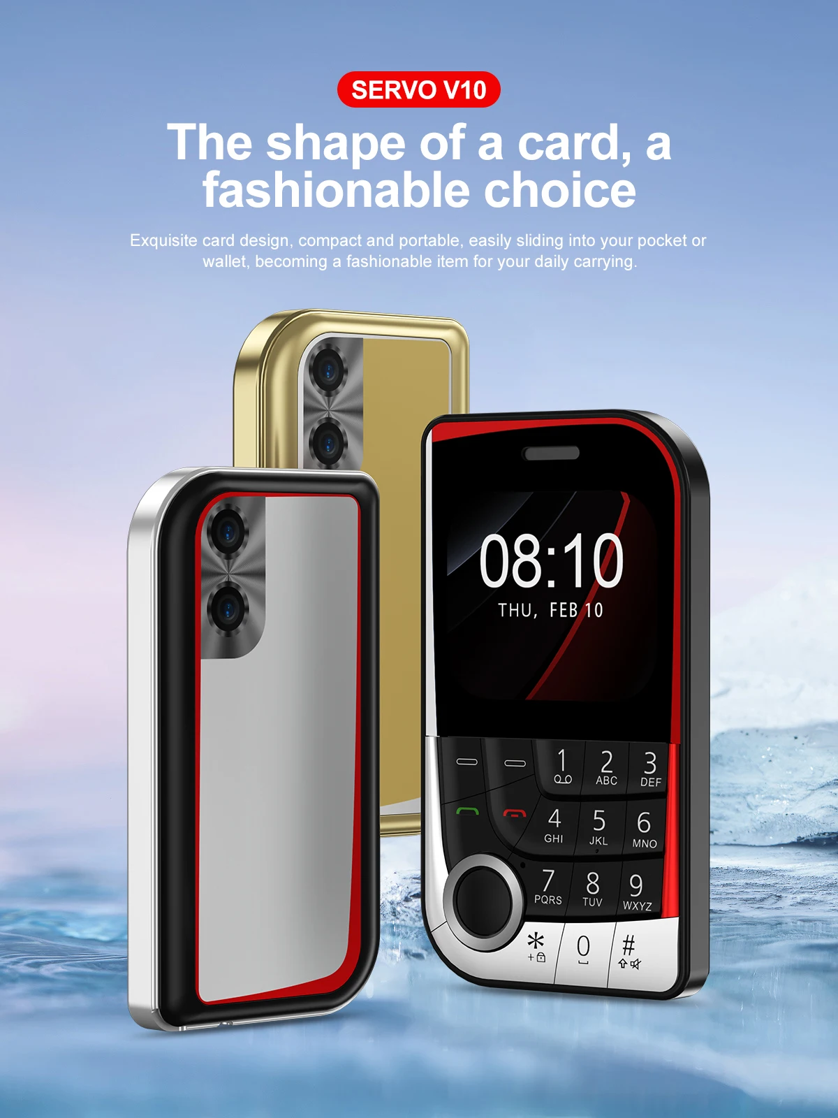 SERVO V10 2 SIM Card Small Mobile Phone Speed Dial Blacklist Flashlight Magic Voice 2.01" Display 2G GSM Button Cellphone Type-C