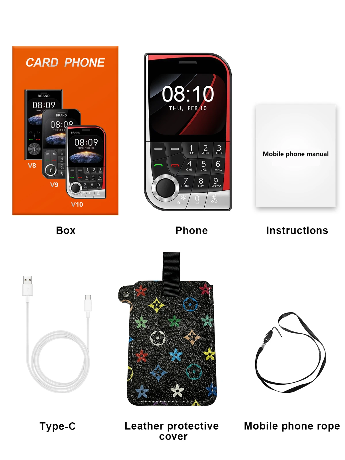 SERVO V10 2 SIM Card Small Mobile Phone Speed Dial Blacklist Flashlight Magic Voice 2.01" Display 2G GSM Button Cellphone Type-C