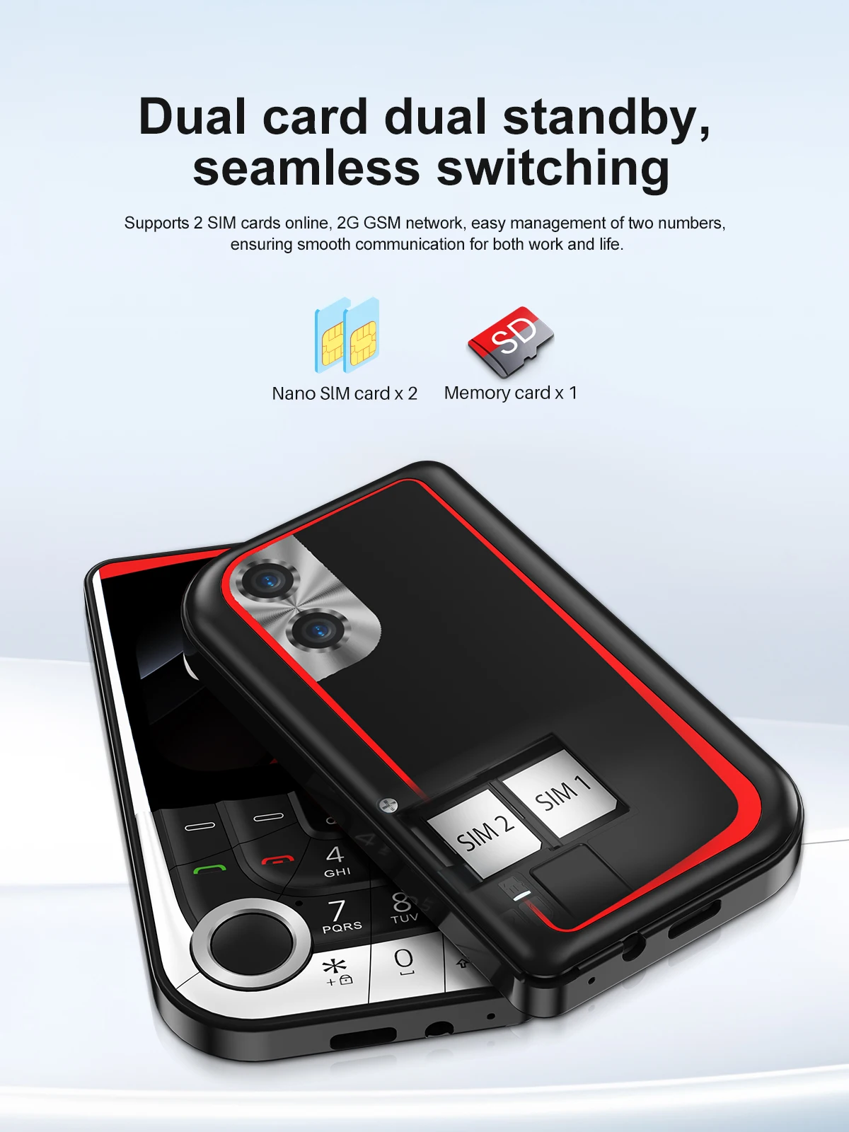 SERVO V10 2 SIM Card Small Mobile Phone Speed Dial Blacklist Flashlight Magic Voice 2.01" Display 2G GSM Button Cellphone Type-C