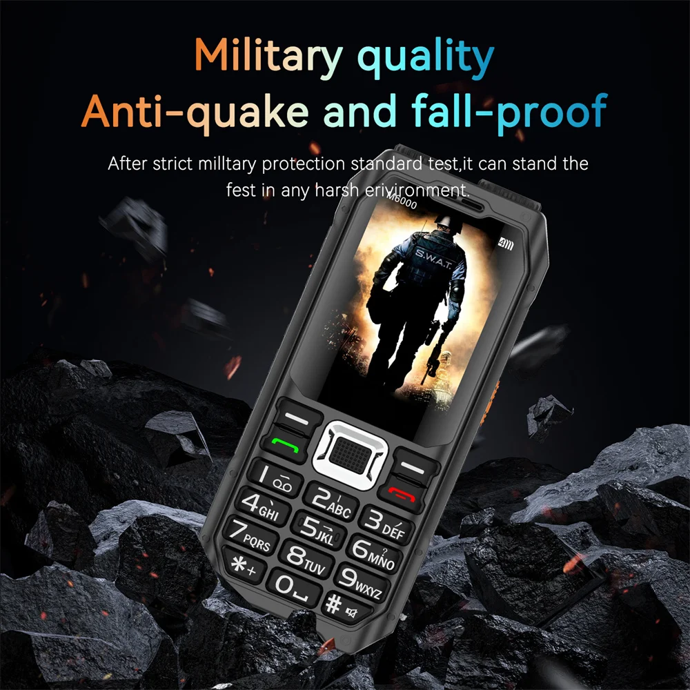 UNIWA M6000 2G Feature Phone Power Bank 2.3Inch FM Radio MP3 Voice Record Torch Mobile Phone Big Keyboard Cellphone For Elderly