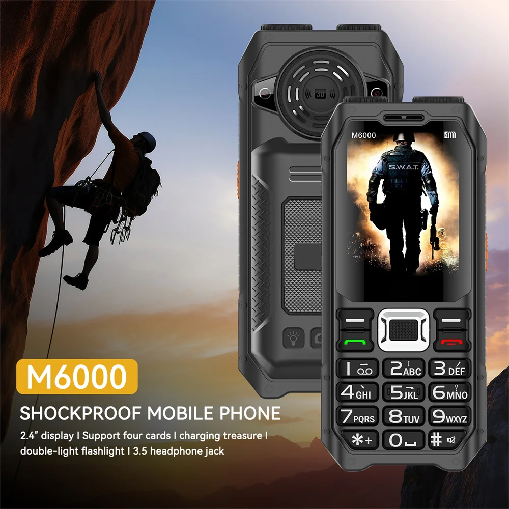 UNIWA M6000 2G Feature Phone Power Bank 2.3Inch FM Radio MP3 Voice Record Torch Mobile Phone Big Keyboard Cellphone For Elderly