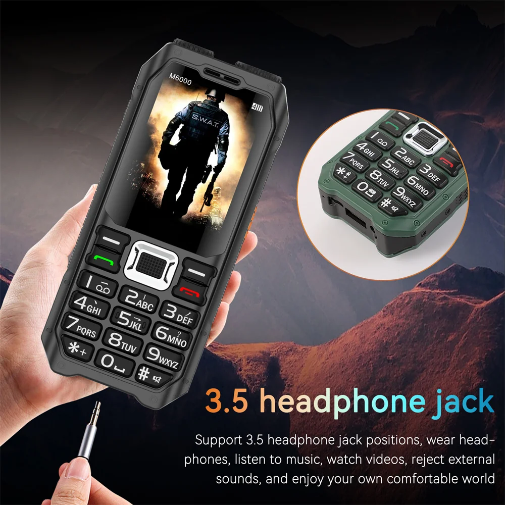 UNIWA M6000 2G Feature Phone Power Bank 2.3Inch FM Radio MP3 Voice Record Torch Mobile Phone Big Keyboard Cellphone For Elderly