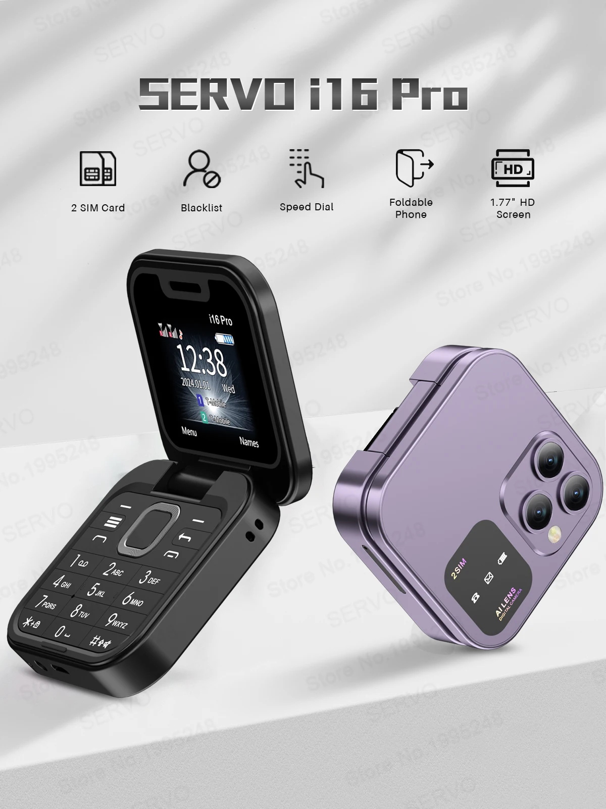 SERVO I16PRO 2G GSM Dual SIM Flip Mini Mobile Phone Auto Call Record Speed Dial Magic Voice FM Radio Small Fold Telephone Type-C