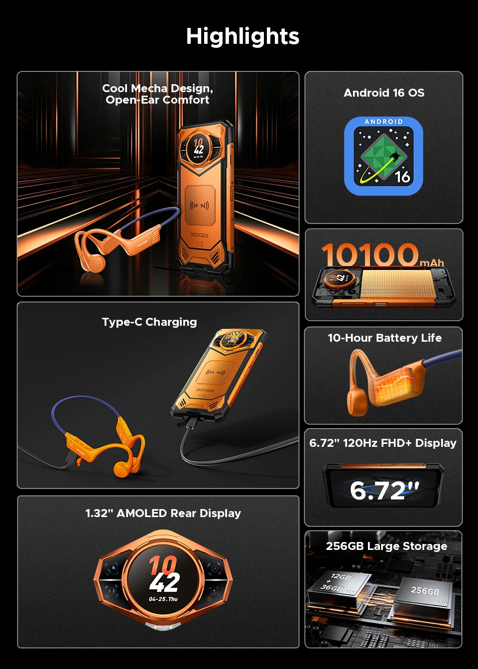 Global Version DOOGEE S200 5G Rugged Phone Android 16 48GB 256GB 6.72" 120Hz Display 100MP Camera 10100mAh Battery AI Assistant