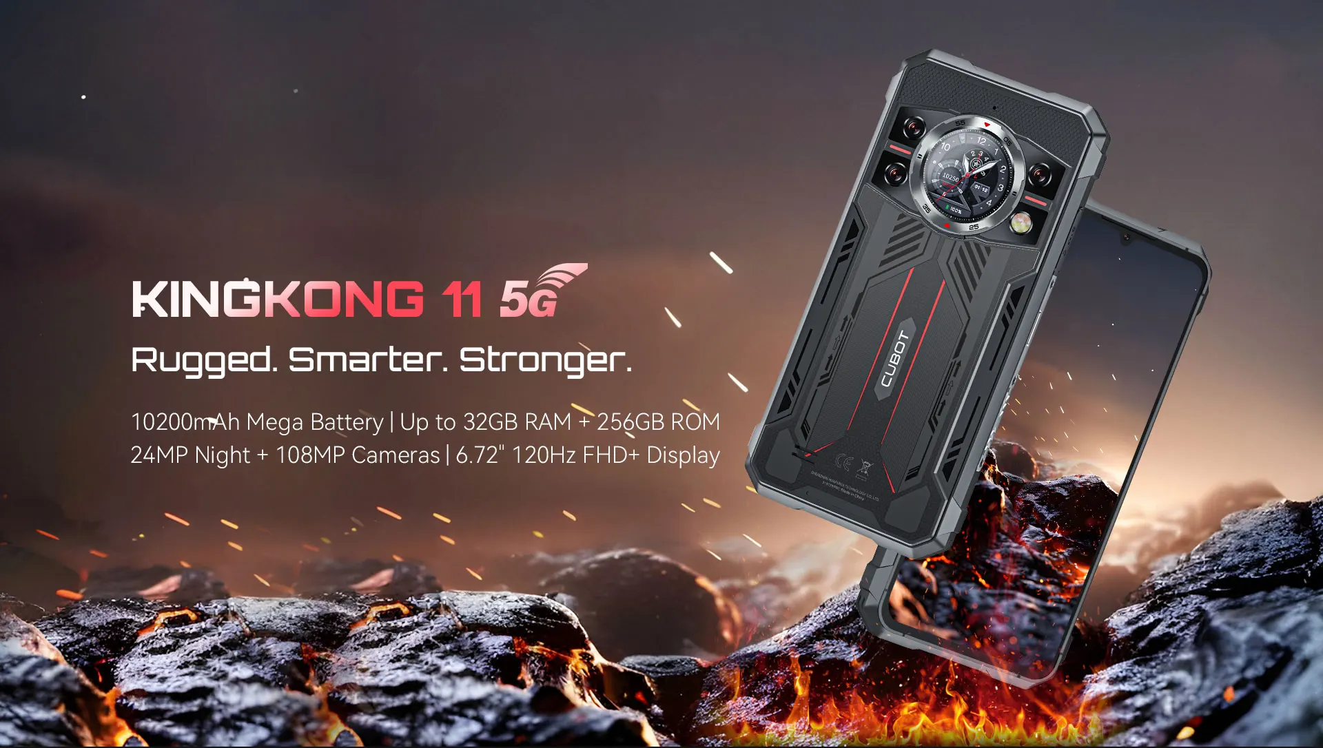 Cubot Kingkong 11 Rugged Phone Dimensity 7025 5G 1.45" Rear Display 10200mAh Battery 33W 16GB RAM+256GB ROM 108MP Camera NFC