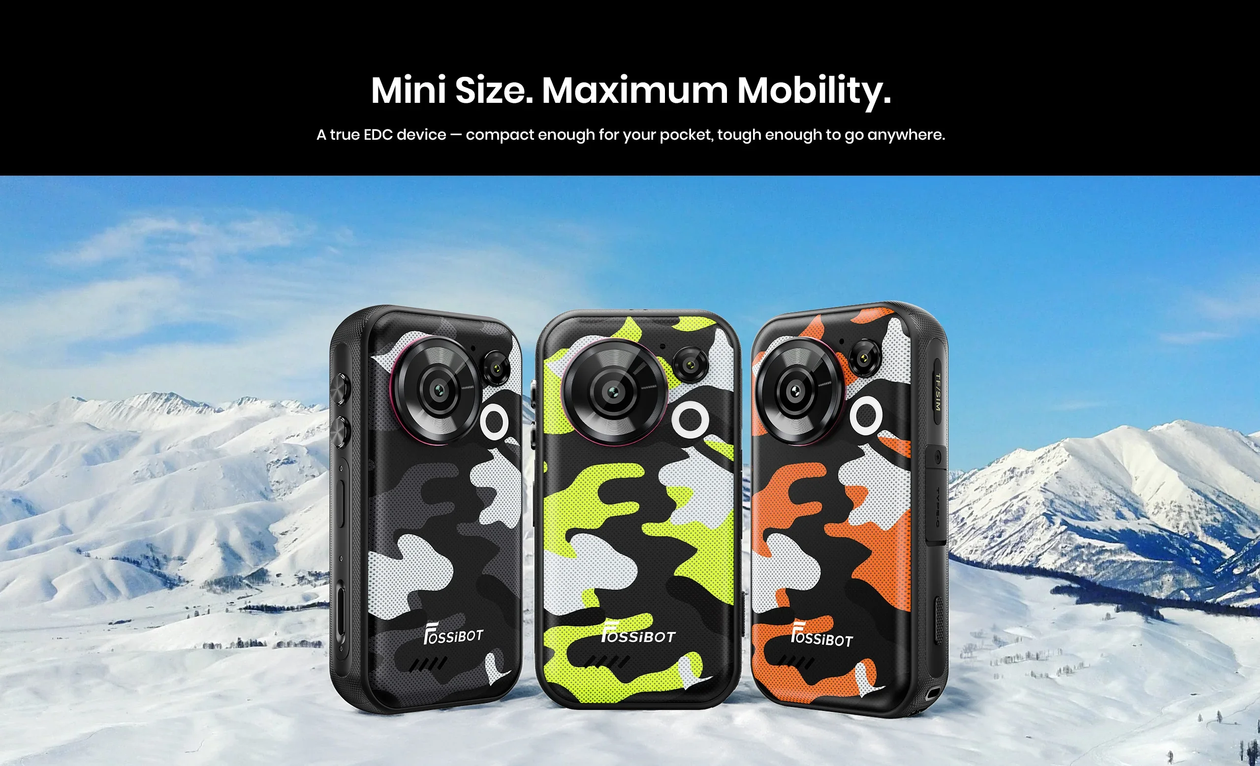 FOSSiBOT F116 Pro 5G Mini Rugged Phone Dimensity 7300, 36GB(12+24)+256GB, 4" HD Screen, 3700mAh 33W Charge, Android 16, 152.6° Wide Angle 50MP+48MP OIS+32MP, IP68, LED Light, One-Click Video, Fashion Business Outdoor Cell Phone