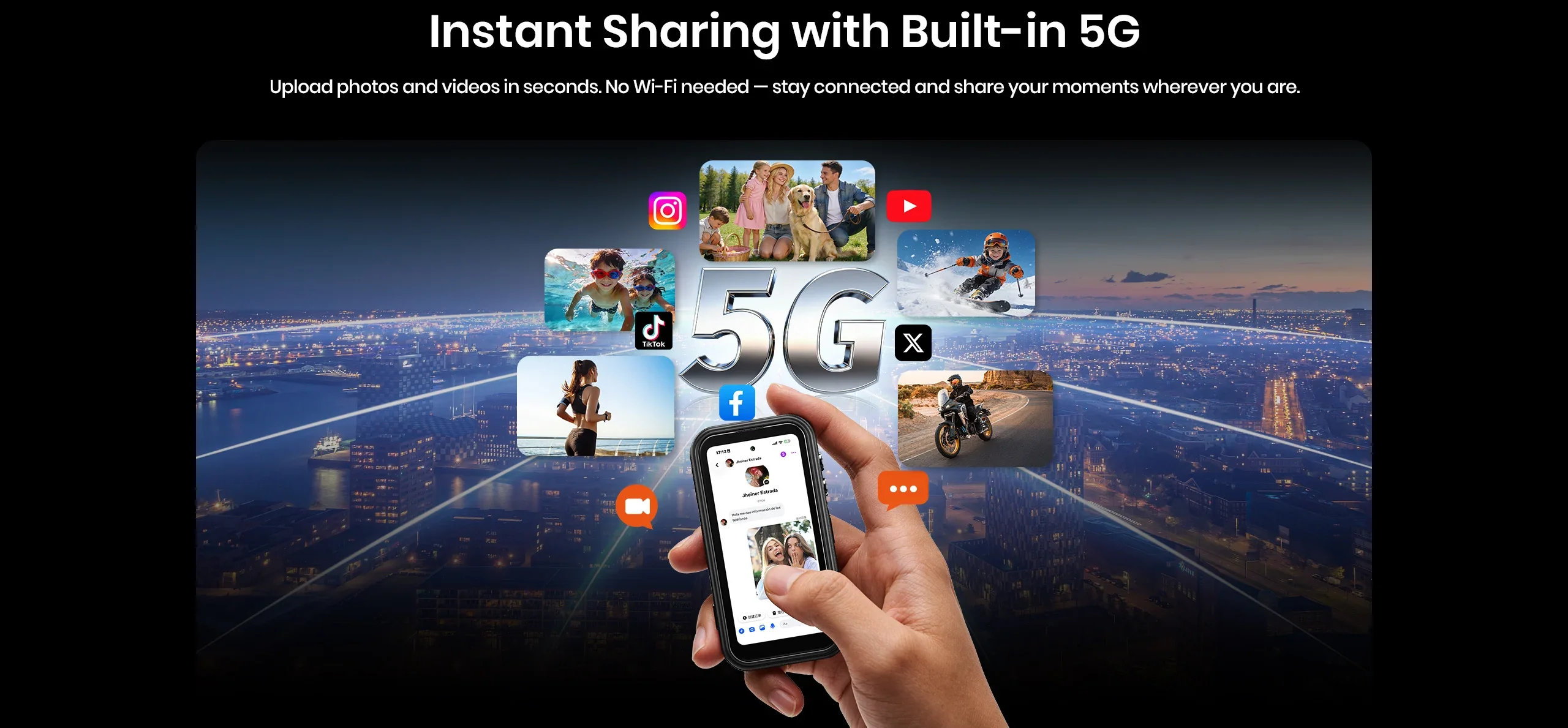 FOSSiBOT F116 Pro 5G Mini Rugged Phone Dimensity 7300, 36GB(12+24)+256GB, 4" HD Screen, 3700mAh 33W Charge, Android 16, 152.6° Wide Angle 50MP+48MP OIS+32MP, IP68, LED Light, One-Click Video, Fashion Business Outdoor Cell Phone