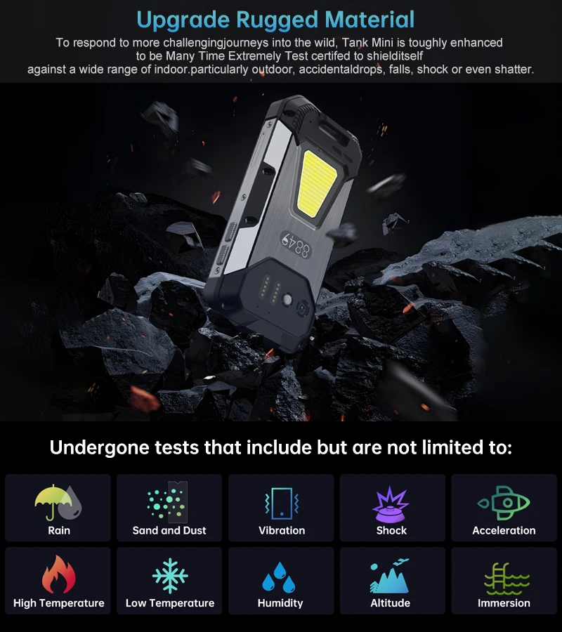 8849 Tank Mini Unihertz Rugged smartphones 4.3" Display Android 13 Helio G99 24GB 256GB 100MP Cameras 5800mAh NFC Waterproof
