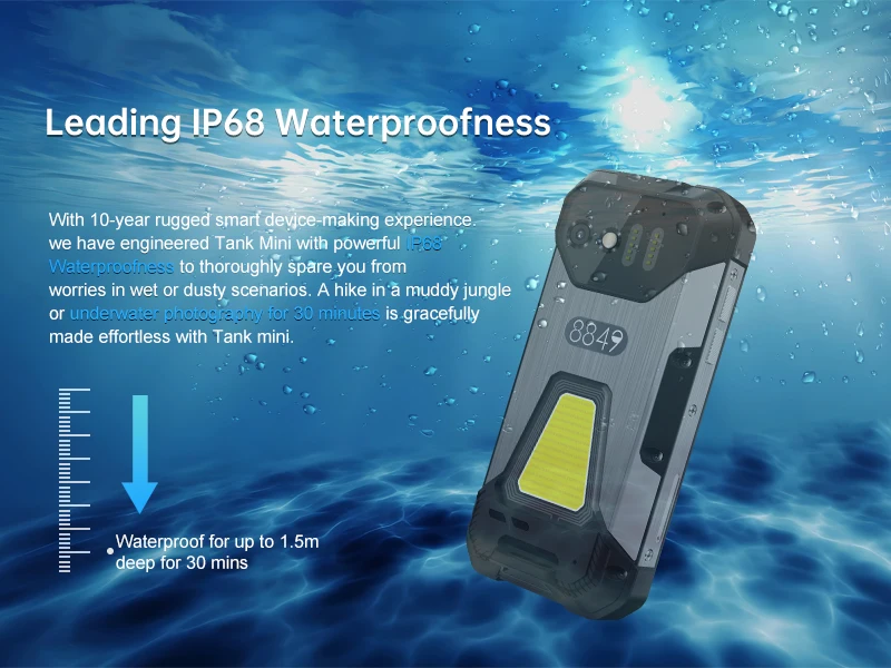 8849 Tank Mini Unihertz Rugged smartphones 4.3" Display Android 13 Helio G99 24GB 256GB 100MP Cameras 5800mAh NFC Waterproof