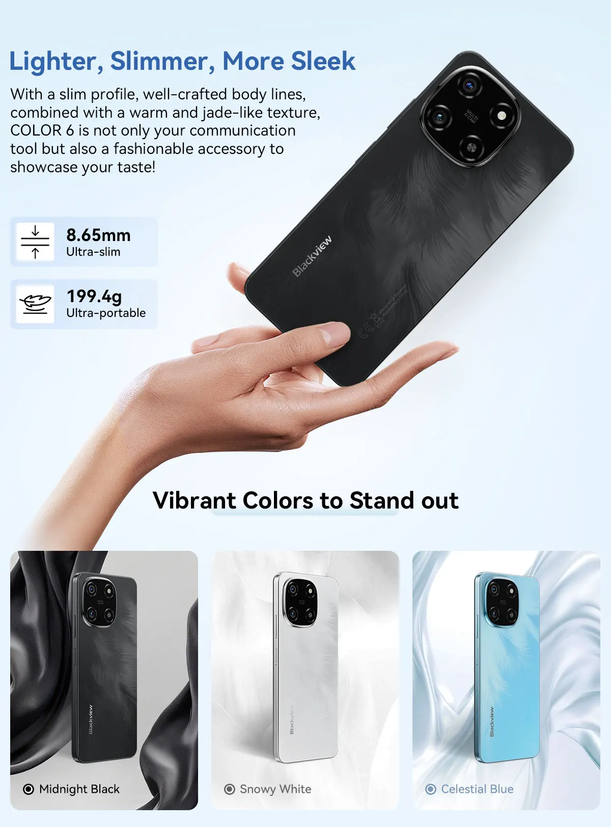 Blackview COLOR 6 Smartphone 6.67inch Display MTK G81 8GB RAM 128GB/256GB ROM 50MP Camera 5000mAh Battery Android 15 Cellphone