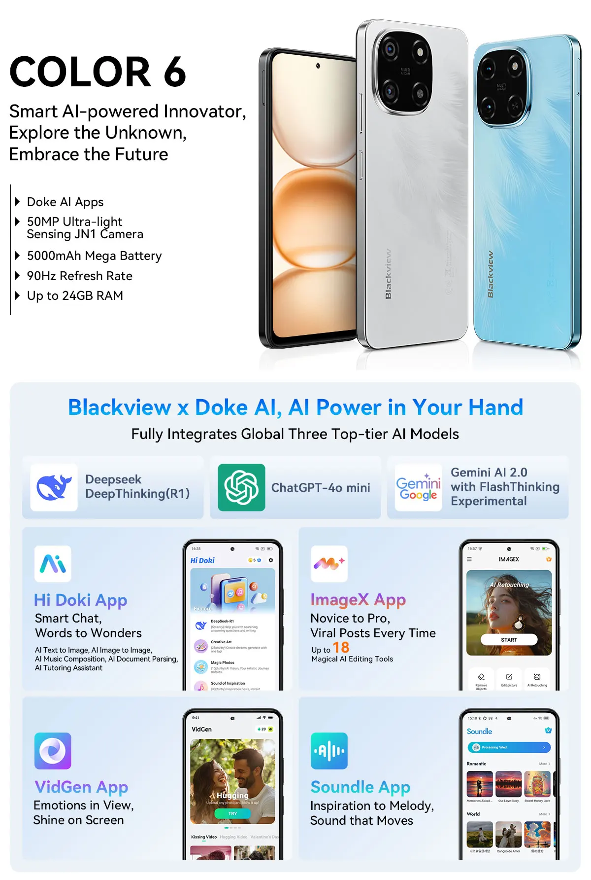 Blackview COLOR 6 Smartphone 6.67inch Display MTK G81 8GB RAM 128GB/256GB ROM 50MP Camera 5000mAh Battery Android 15 Cellphone