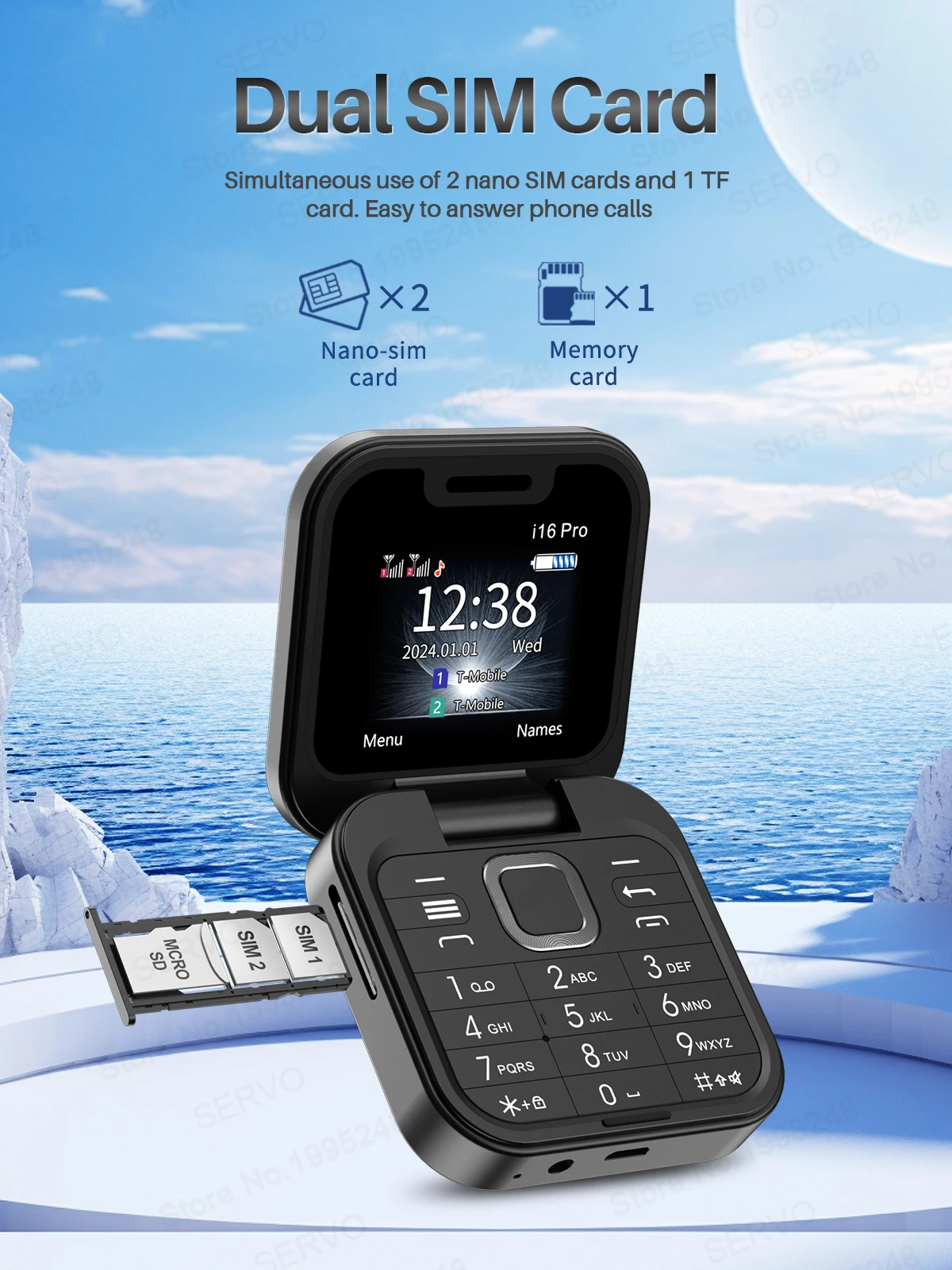SERVO I16 Pro Flip Block Mobile Phone Dual SIM Cards 1.77' Screen Speed Dial Magic Voice Blacklist Mini Box Cellphone 3.5mm Jack