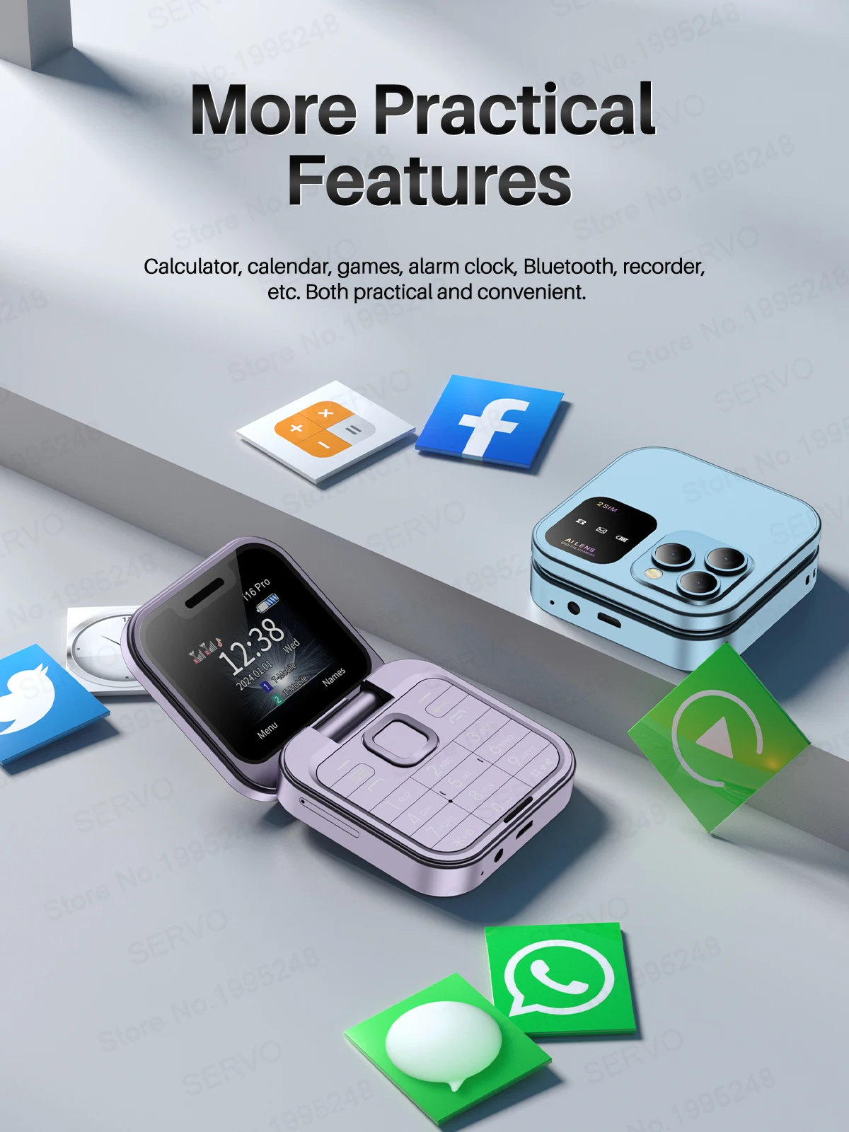 SERVO I16 Pro Flip Block Mobile Phone Dual SIM Cards 1.77' Screen Speed Dial Magic Voice Blacklist Mini Box Cellphone 3.5mm Jack