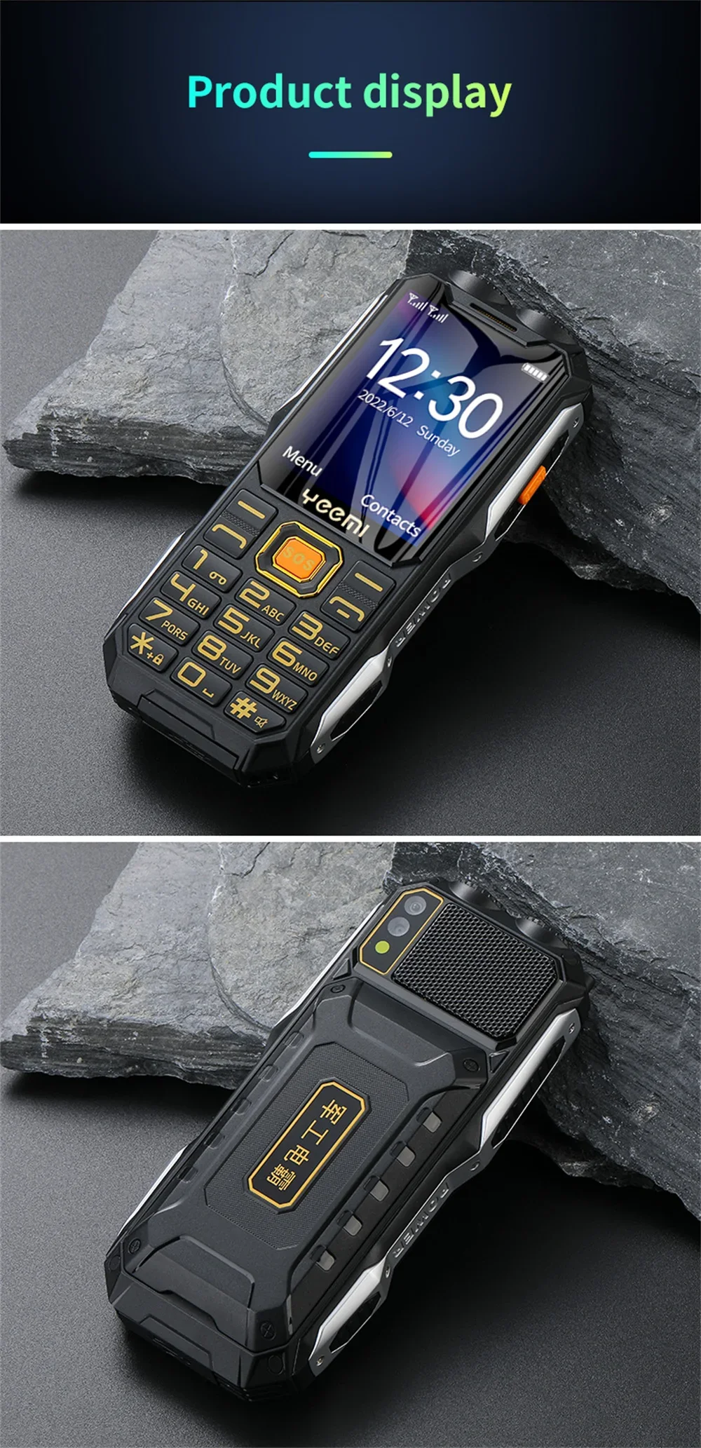 YeeMI Q8 4G Rugged Phone 16800mAh Big Battery Dual Flashlight 2.6Inch HD Screen Dual SIM Mobile Phone Large Button Cellphone SOS