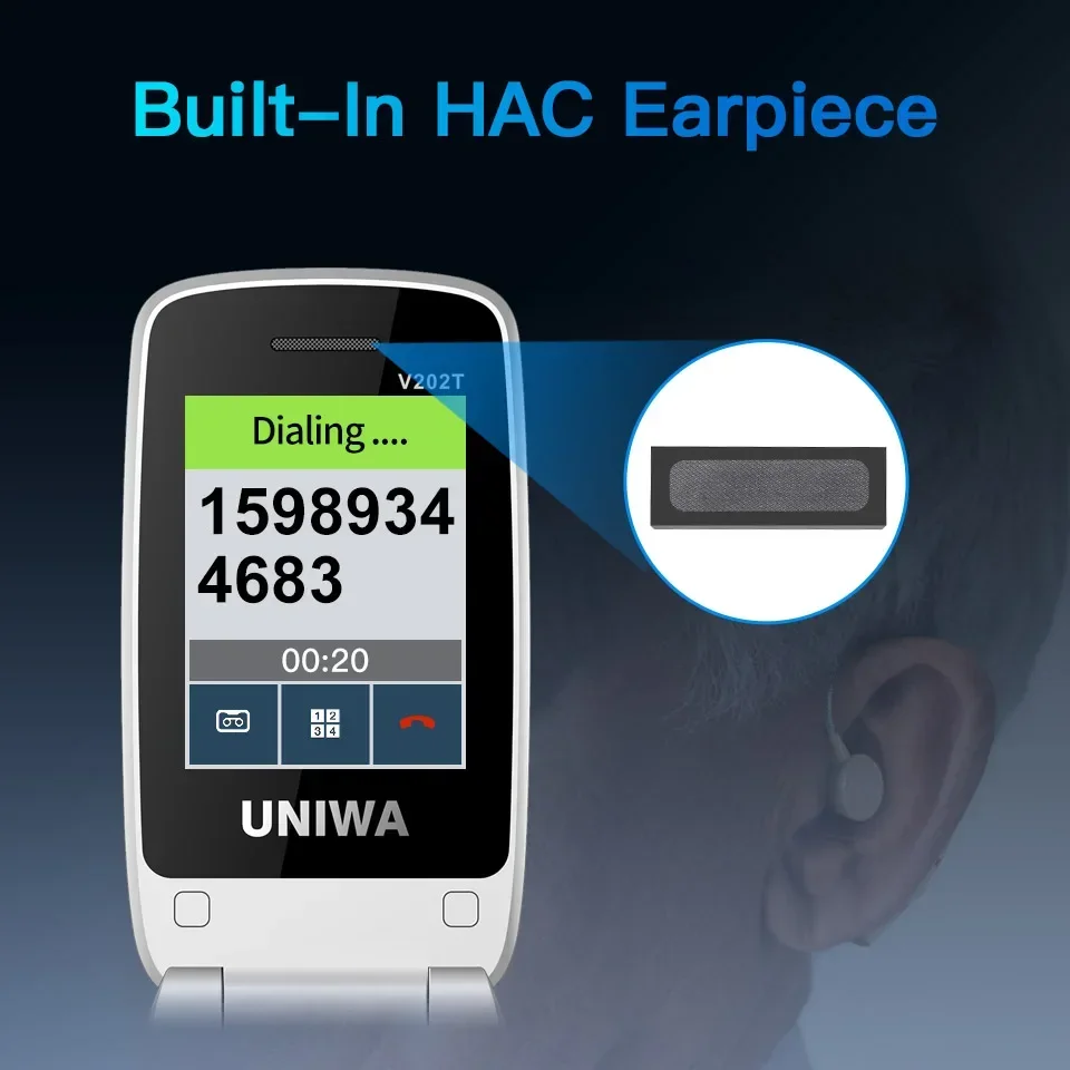 UNIWA V202T 4G VoLTE Flip Phone Dual Screen Feature Mobile Phone 0.3mp Camera 1450mAh FM Radio Telephone Russian Keyboard Global