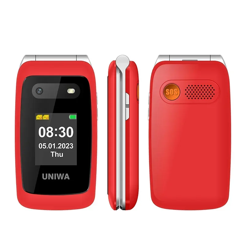 UNIWA V202T 4G VoLTE Flip Phone Dual Screen Feature Mobile Phone 0.3mp Camera 1450mAh FM Radio Telephone Russian Keyboard Global