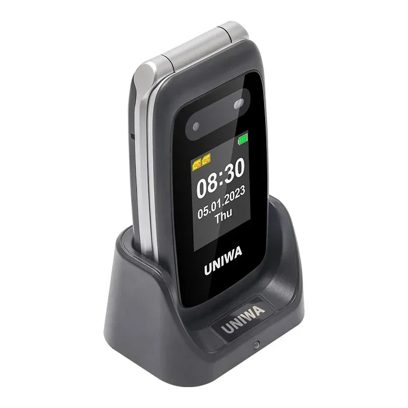 UNIWA V202T 4G VoLTE Flip Phone Dual Screen Feature Mobile Phone 0.3mp Camera 1450mAh FM Radio Telephone Russian Keyboard Global