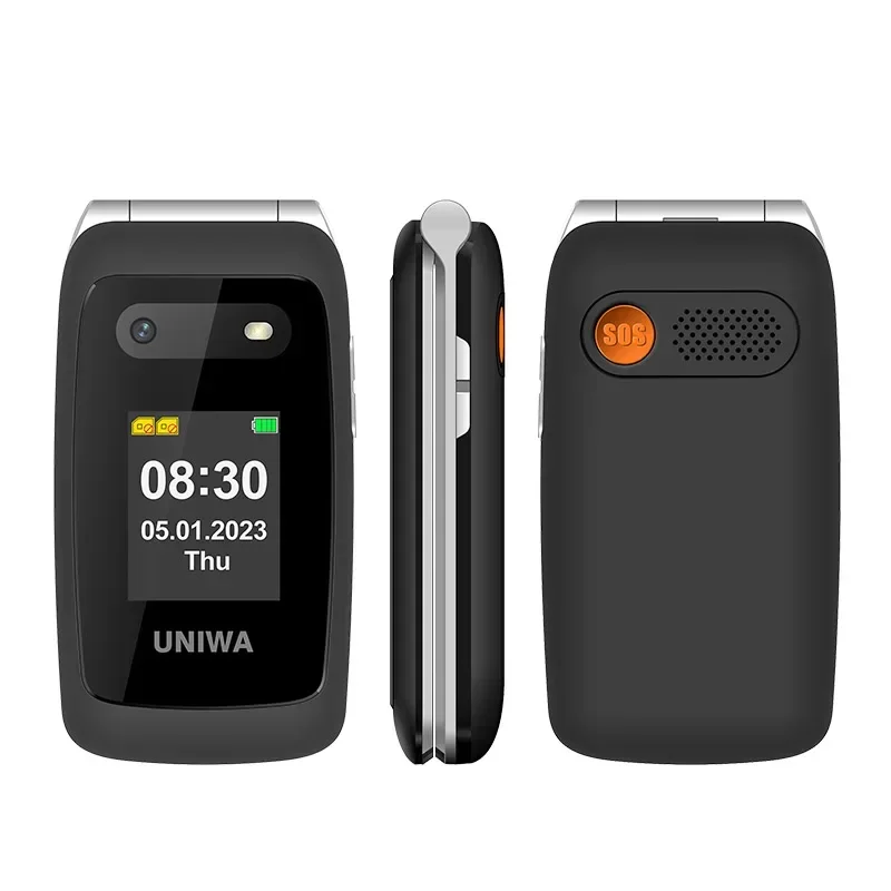 UNIWA V202T 4G VoLTE Flip Phone Dual Screen Feature Mobile Phone 0.3mp Camera 1450mAh FM Radio Telephone Russian Keyboard Global