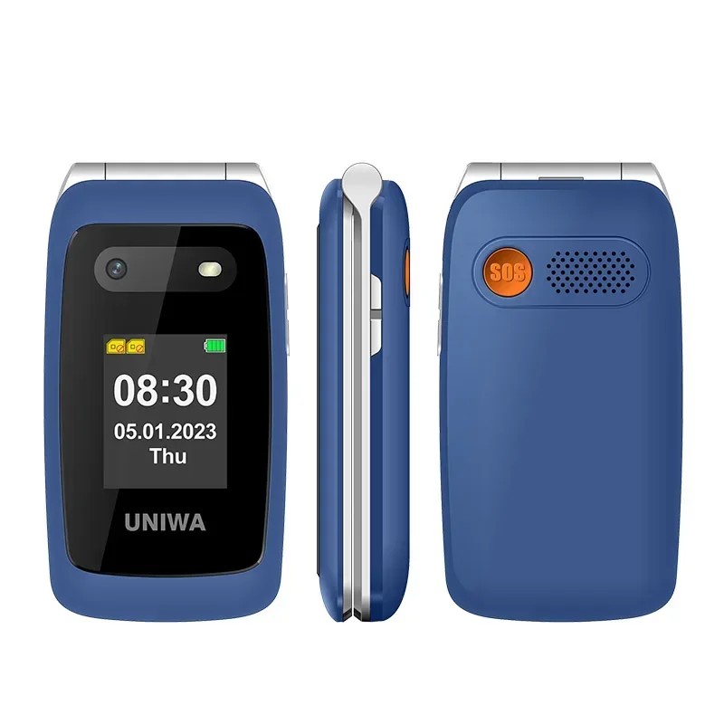 UNIWA V202T 4G VoLTE Flip Phone Dual Screen Feature Mobile Phone 0.3mp Camera 1450mAh FM Radio Telephone Russian Keyboard Global