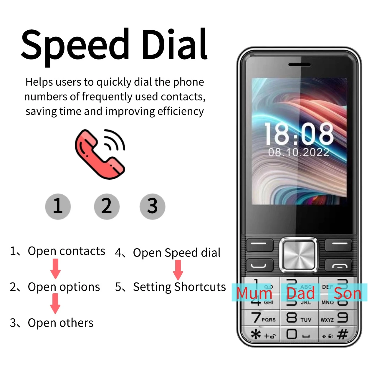 Low Price Senior Mobile Phone with 4 Sim 2.8'' Large Screen Large Buttons Large Battery Quick Dialing for Senior Mobile Phone