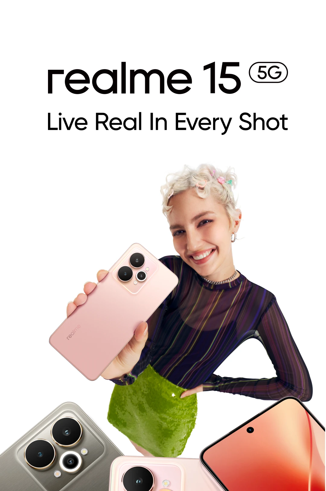 realme 15 5G Smartphone Dimensity 7300+ 5G Chipset 6500mAh Battery 45W Charge 6.77" 144Hz AMOLED Display Dual 50MP Camera NFC