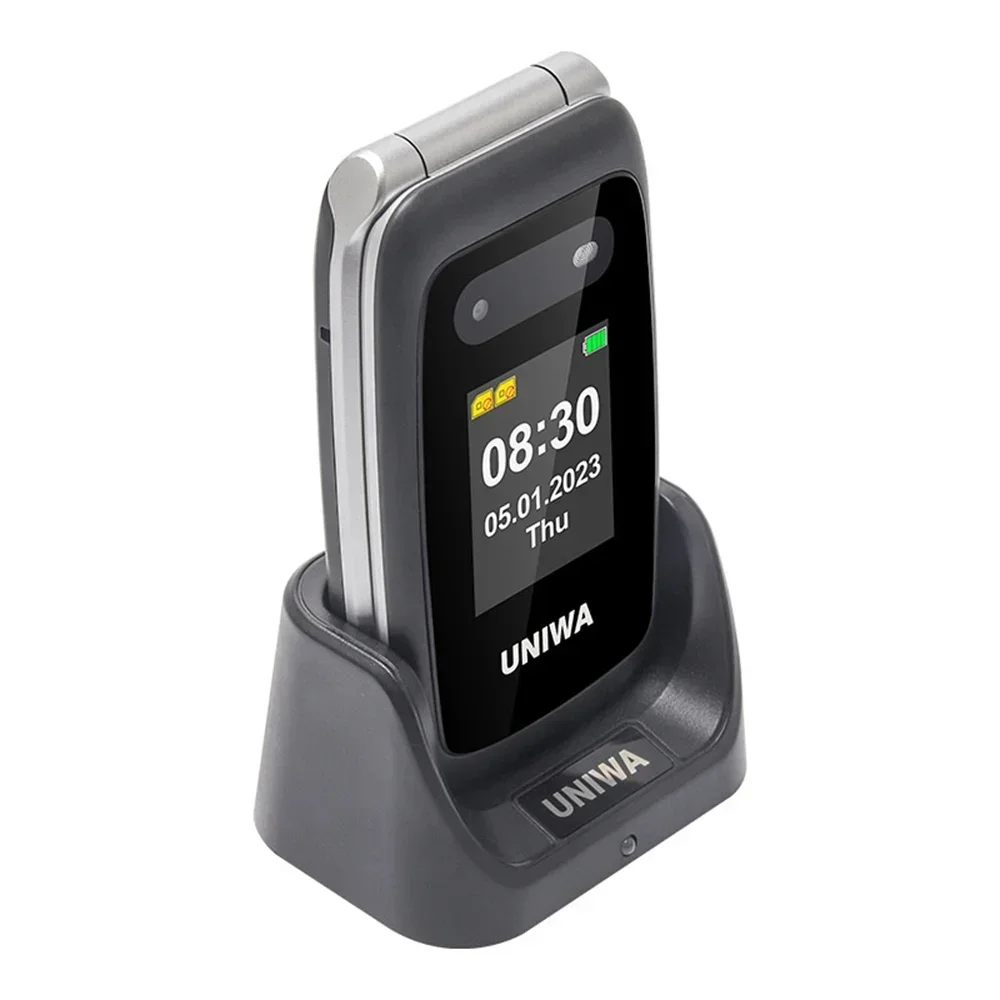 UNIWA V202T 4G Feature Flip Phone Fashion Dual Screen Big Push-Button  Flip Mobile Phone for Elderly 1450mAh SOS Function Phone