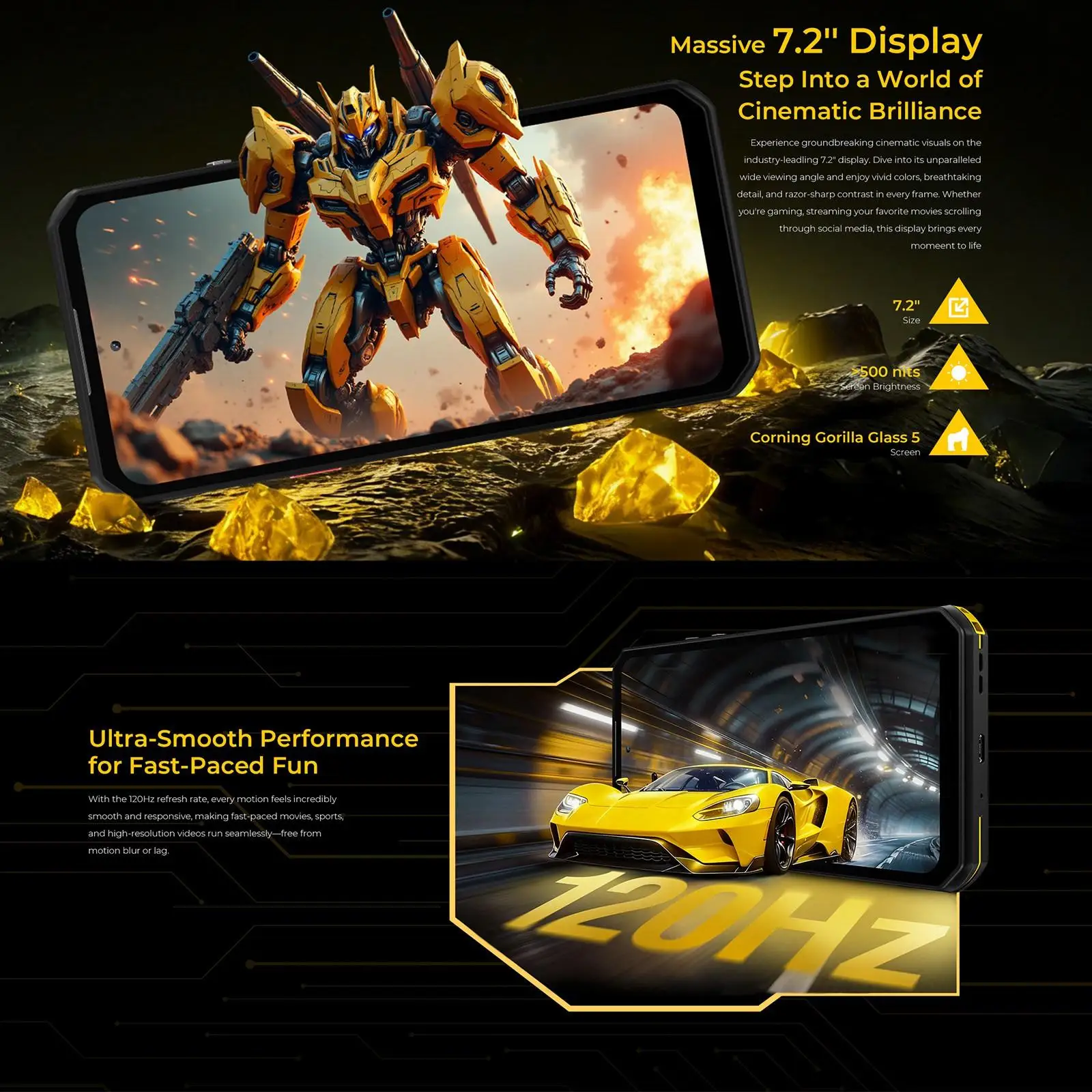 Oukitel WP60 Rugged Phone 48GB(16+32) +512GB Night Vision Side Fingerprint 7.2” HD+ Display Android 15 MTK 7025 NFC 5G Cellphon