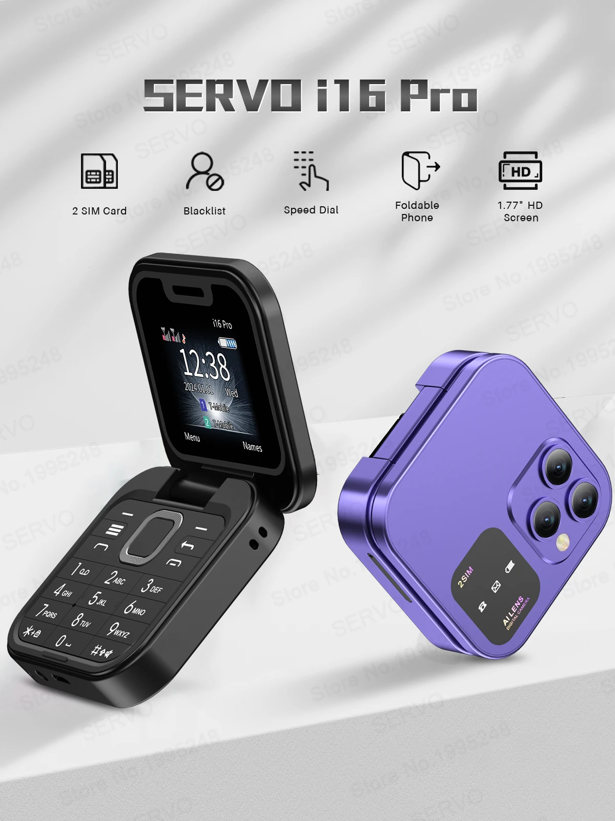 SERVO 2025 New Mini Flip Mobile Phone FM Radio Magic Voice Blacklist Speed Dial Vibration 2SIM Card Small Display Foldable Phone