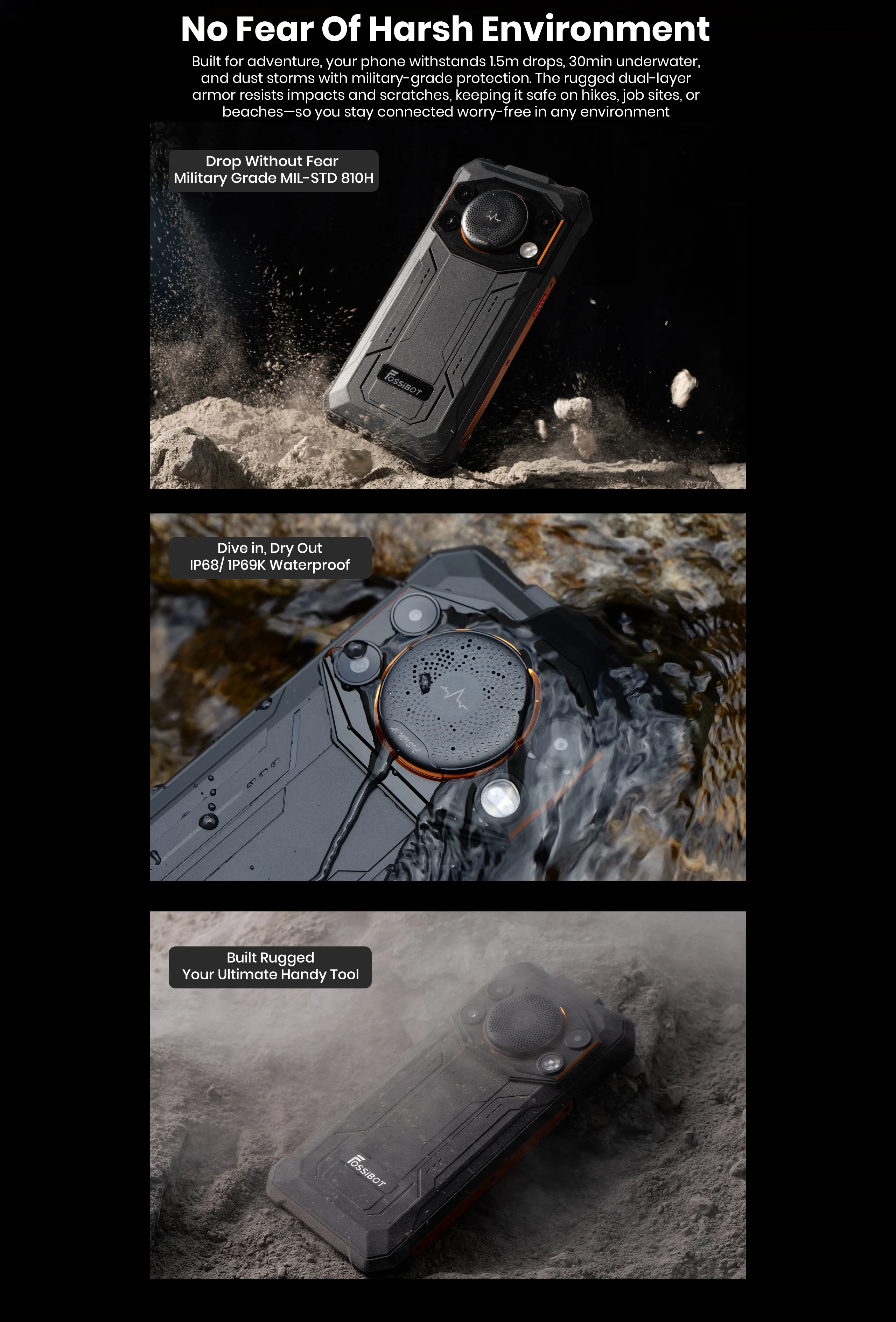 World Premiere Fossibot [F110-Pro] 5G Android 15 Rugged Smartphone 20GB(8+12) 128GB 10000mAh 6.745" HD+ 50MP 128dB Speaker NFC