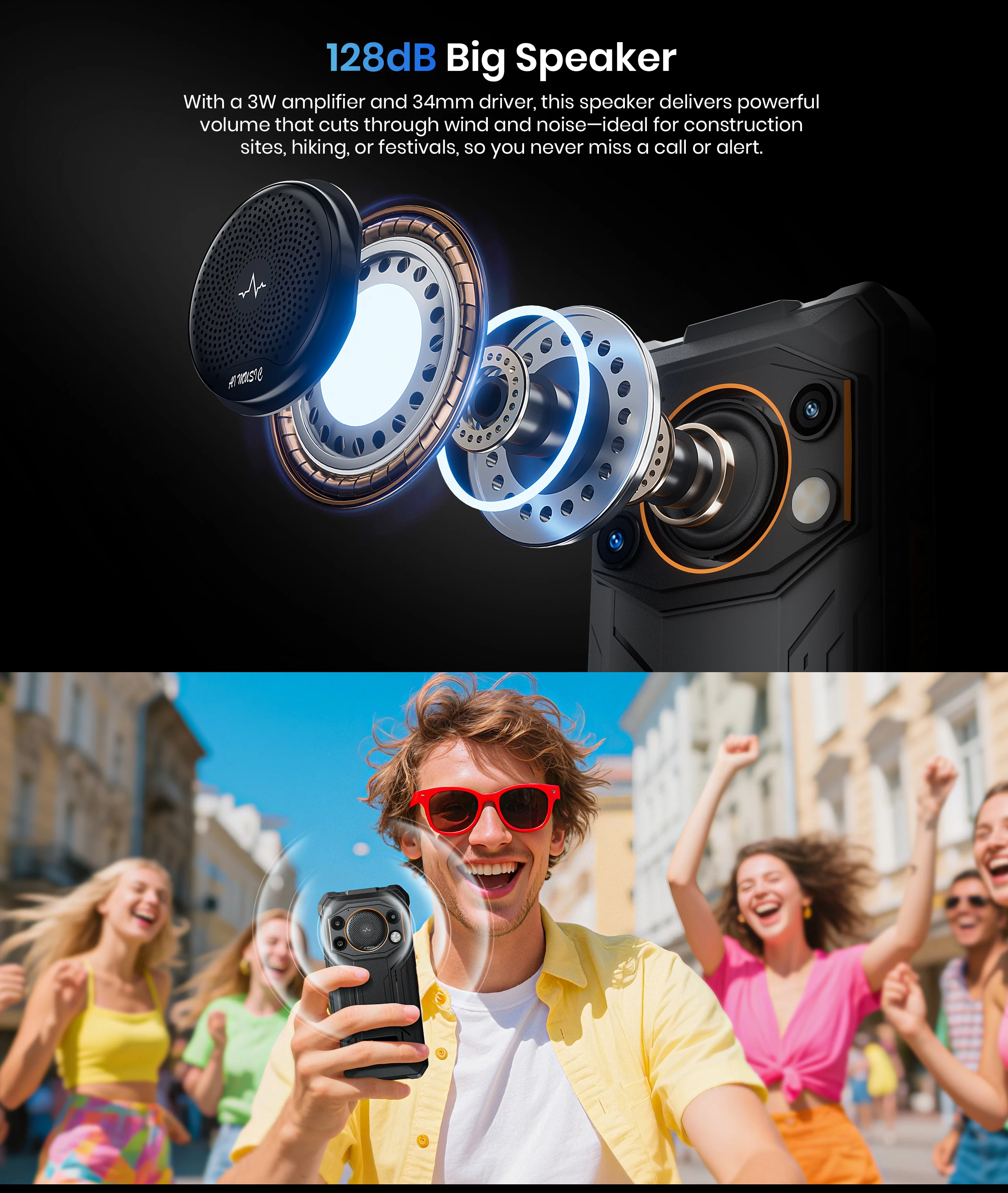 World Premiere Fossibot [F110-Pro] 5G Android 15 Rugged Smartphone 20GB(8+12) 128GB 10000mAh 6.745" HD+ 50MP 128dB Speaker NFC