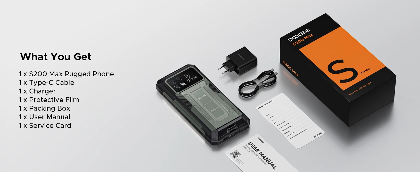 DOOGEE S200 Max Rugged Phone 36GB+512GB 22000mAh 66W Dual-LED Flashlight 1.32" Rear Display Dimensity 7050 108MP Camera NFC