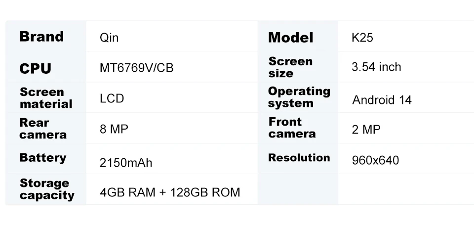 Qin K25 MTK G81 3.54 Inch 4GB 128GB Wifi Bluetooth Touch screen 640*960 Duoqin Global Version Android 14 Phone