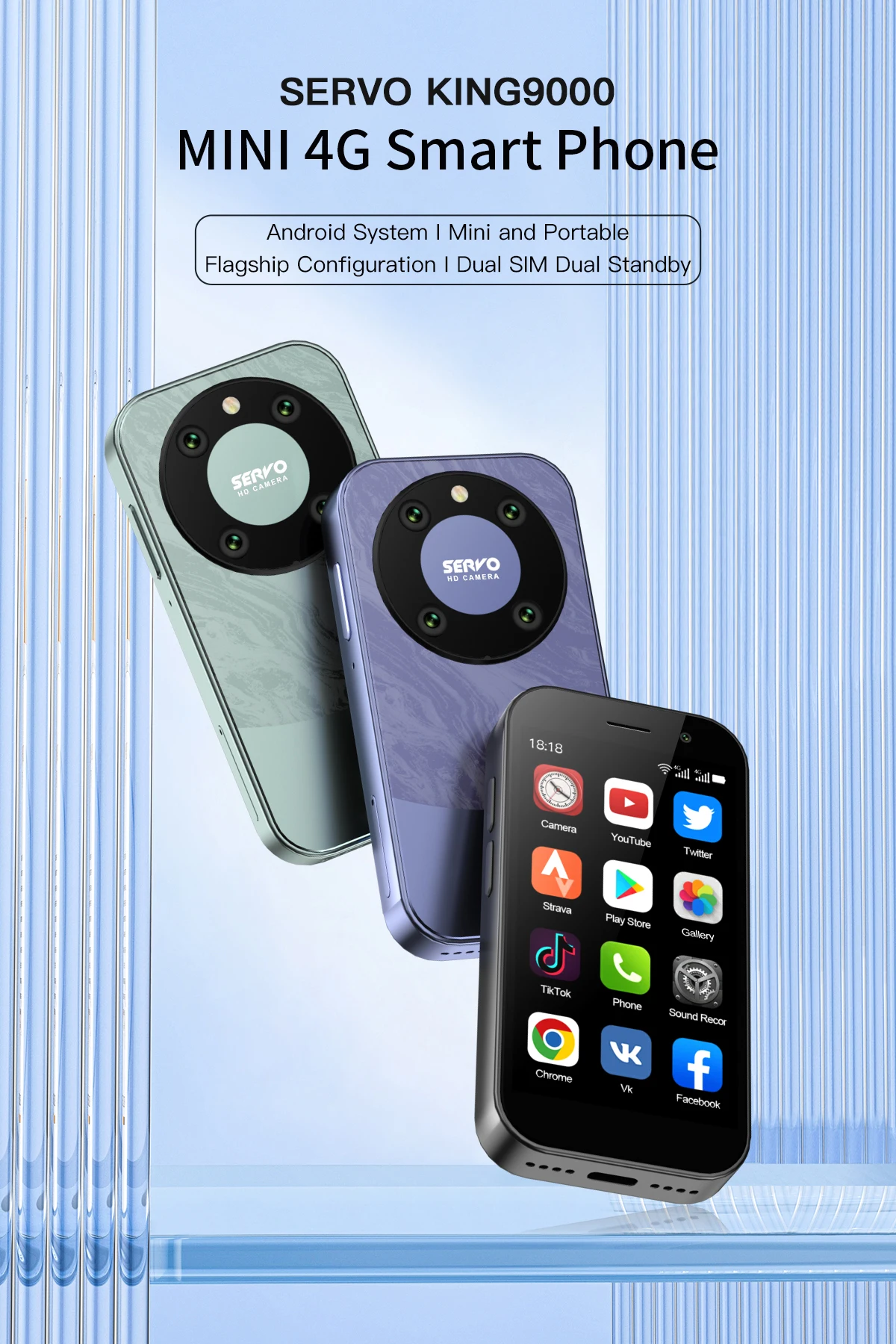 SERVO KING 9000 3.0" HD Display Small Smartphone Android 10.0 Network 4G LTE 2GB+16GB 2000mAh Face Recognition Mini Mobile Phone