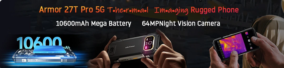 Ulefone Armor 27T Pro+ 5G Rugged Phone 10600mAh Android 15 Smartphone 50MP+64MP Night Camera 6.78" 120Hz 24GB+256GB NFC Mobile