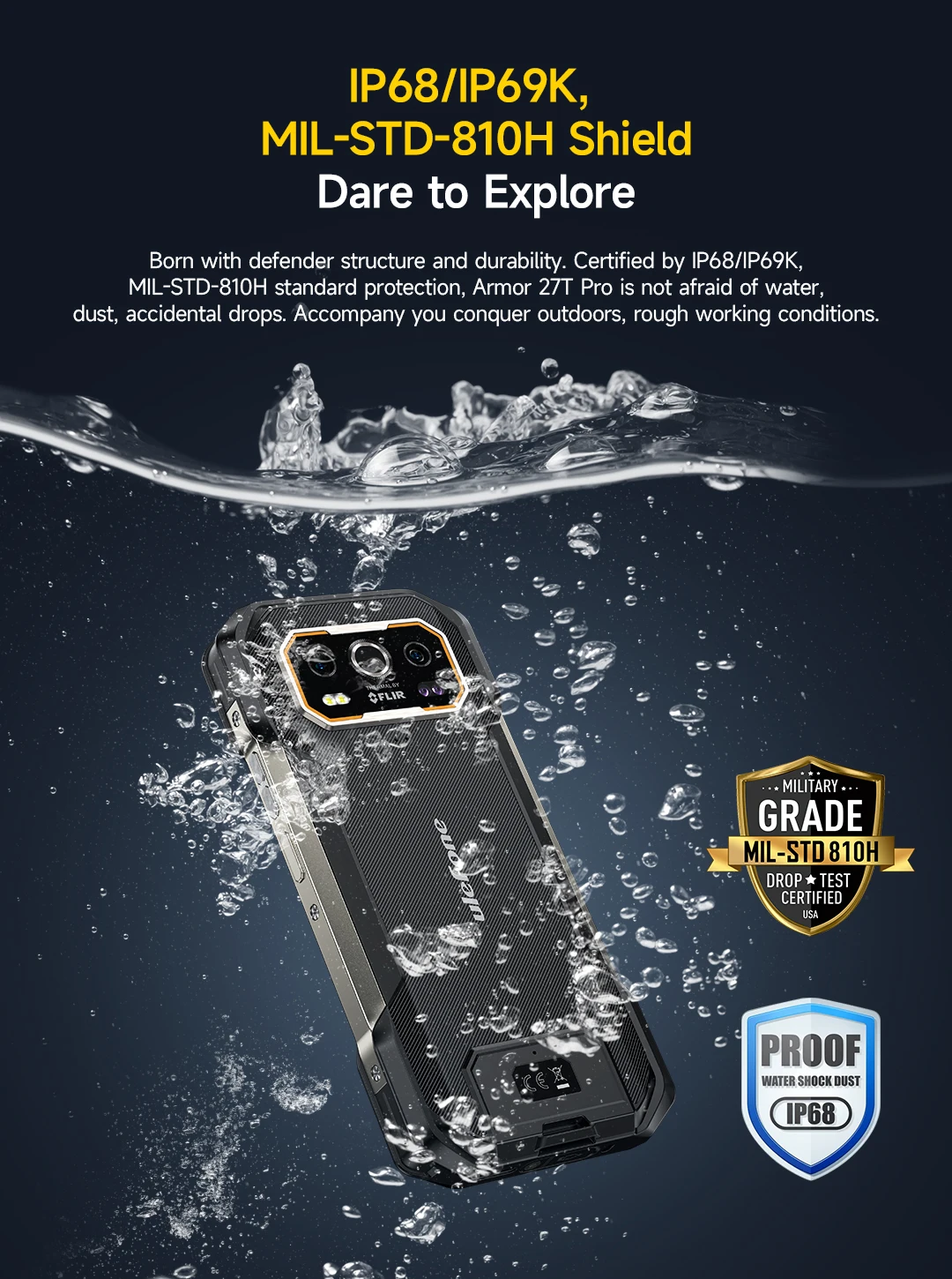 Ulefone Armor 27T Pro+ 5G Rugged Phone 10600mAh Android 15 Smartphone 50MP+64MP Night Camera 6.78" 120Hz 24GB+256GB NFC Mobile