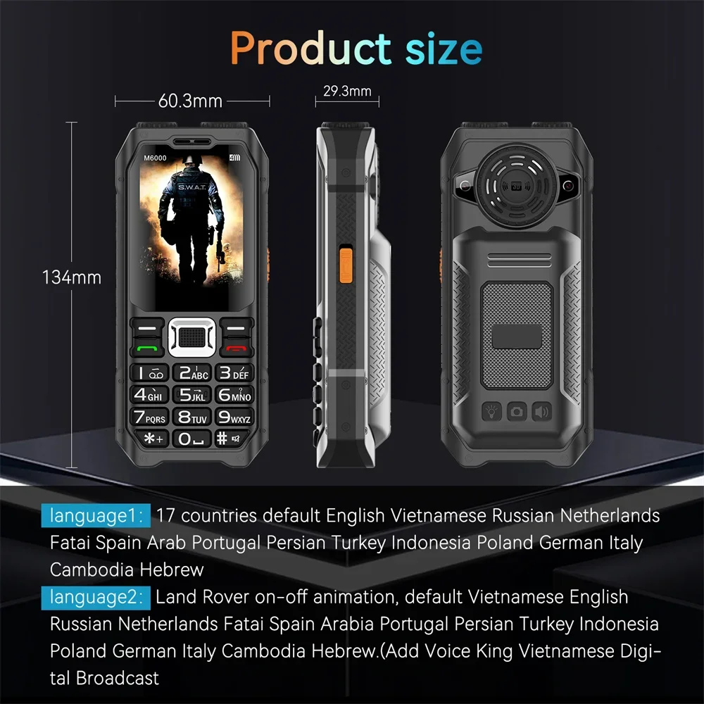 UNIWA M6000 2G Feature Phone Power Bank 2.3Inch FM Radio MP3 Voice Record Torch Cheap Mobile Phone English Keys Button Cellphone